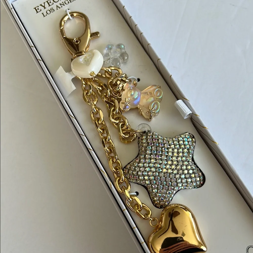 Bling Silver and Gold puffy Star and Heart Handbag charm/Keychain